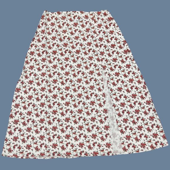 Danielle Bertnstein White & Red Floral Slip Midi Skirt with Side Slit Women - Picture 2 of 8
